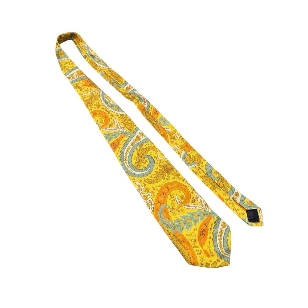 Etro Milano Necktie Mens OS Yellow Paisley Silk Italy Luxury Formal Accessory